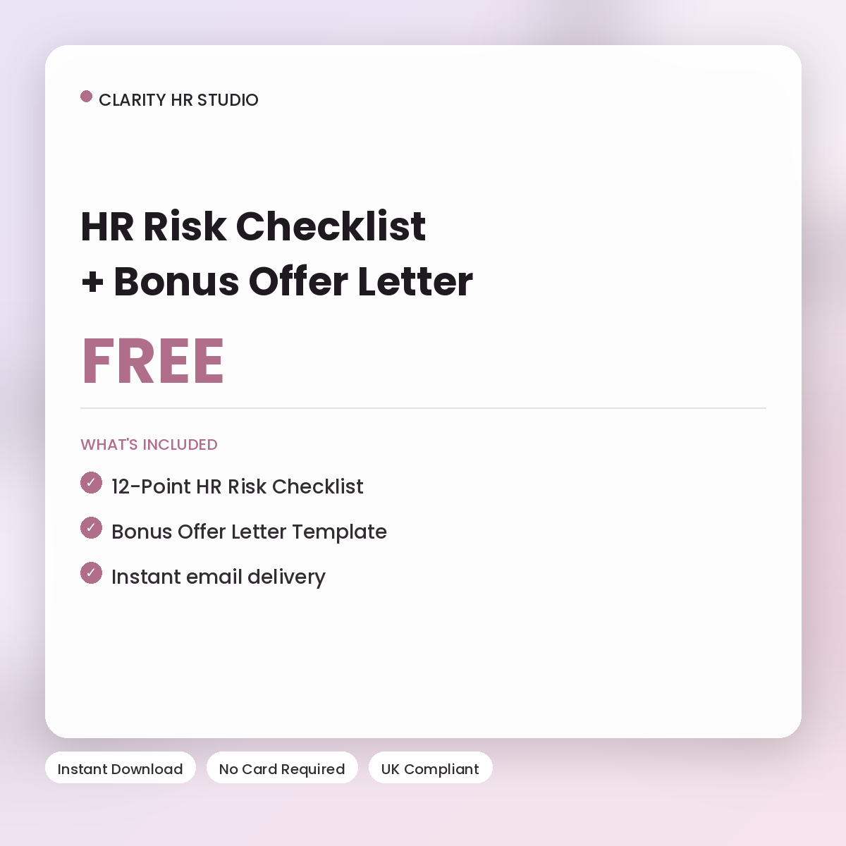 Free HR Risk Checklist and bonus offer letter template by Clarity HR Studio