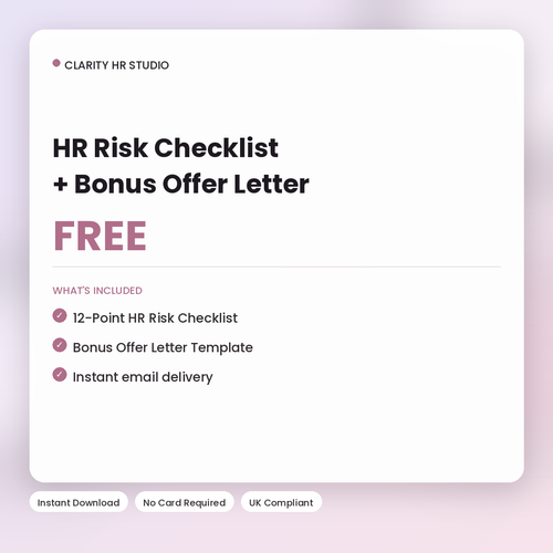 Free HR Risk Checklist and bonus offer letter template by Clarity HR Studio